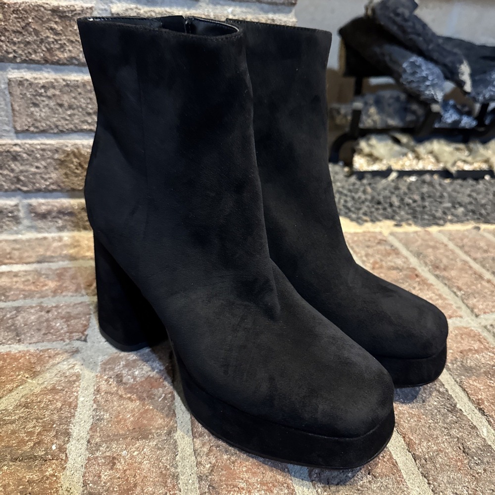 Nine West Velo 2  Platform Ankle Booties Women Shoes 8.5  Black Faux Suede